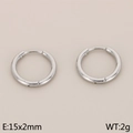 Polished silver stainless steel hoop earrings in a classic 15x2mm circular design - Classic Hoop Style (KE113995-KFC)