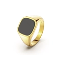 Minimalist S925 sterling silver signet ring in golden finish with black square stone inlay - NMR01-Black Onyx Gold Ring-Size 10