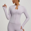 Slim fit lavender yoga sports jacket with full zipper and thumbhole sleeves - S / Changrong Purple