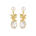 Elegante Goldohrringe mit Perlen, Zirkon-Blumenschleifen und Kristalltropfen - Mit Silbernen Ohrstöpseln / 18K Gold
