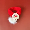Collier de Noël rouge tricoté pour animaux avec motif Père Noël et pompons blancs - Écharpe Rouge Père Noël