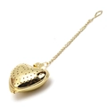 Golden heart-shaped stainless steel tea infuser with chain and hook for loose leaf tea - Light Gold Color