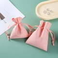 Pink velvet microfiber drawstring pouch for jewelry storage in two size options - 5*9cm / Pink