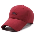 Classic cotton twill baseball cap in burgundy with navy blue embroidered patch - Adjustable / Red