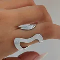 Silver wavy fluid line open ring with parallel textured engraving for women - Irregular Wave Style (PB771)