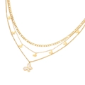 Gelaagde gouden roestvrijstalen vlinderketting met Figaro-ketting en schelphanger - Drielaagse Vlinder Parelmoer Stijl (1#)