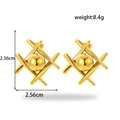 Golden C-shaped starfish earrings with geometric cross design and center ball detail - Gold Ball Geometric