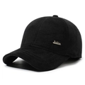 Men's winter baseball cap in black corduroy with a fashion silver metal logo - Adjustable / Black