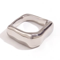 Minimalist square geometric ring with wavy textured polished stainless steel finish - Simple Square Geometric Ring - Steel