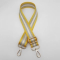 Detail view of yellow and silver striped replacement shoulder strap with gold metal hooks - Yellow + Gunmetal Hook