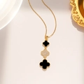 Detail of gold clover necklace with black tassels and sparkling crystal embellishments - Black Shell Clover Style (885) / Gold