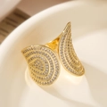 Vergulde onregelmatige geometrische open ring met glinsterende zirkonia micropavé - Hol Breed Gezicht Stijl (13984) / Verstelbaar Open / Goud