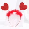 Detail of red heart headband with sparkling sequins and feather trim for Valentine's Day - Red Heart Sequin Feather Headband (No. 27)