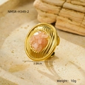 Detail of vintage gold textured ring with pink stones, diameter 3.08cm and weight 10g - One Size / Pink Stones / Pink