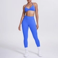 Set da yoga blu elettrico con reggiseno sportivo a fascia e leggings a coste - Blu Elettrico