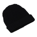 Primer plano del gorro de punto acanalado negro con dobladillo para el invierno - Negro