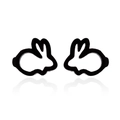 Minimalist black hollow rabbit silhouette stud earrings shown with a reflective finish - Black