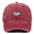 Casquette de baseball en coton délavé bordeaux avec logo phoque brodé devant - Bordeaux