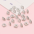 Silver square spacer beads with clear zircon crystals for DIY jewelry making - Copper Rhinestone Rondelle / 6x6mm Square Rhinestone Ring / 10pcs Pack / Silver