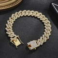 Golden 14mm heavy Cuban link bracelet with full rhinestone inlay and square box clasp - Diamond / 8inch(20cm) / Gold