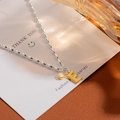 S925 sterling silver chain bracelet with gold letter E charm and round zircon pendant - Silver Letter E