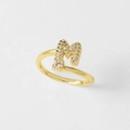 Verstelbare 18k vergulde open ring met zirkonia micro-pave letter M ontwerp - Letter M