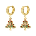 Close-up of golden hoop earrings featuring a colorful Christmas tree pendant design - Gold Red Enamel Green Zircon Christmas Tree