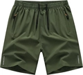 Details der armee-grünen Schnelltrockner-Shorts mit Gummibund und orangenen Zippern - S / Unterteile / Armeegrün