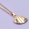 Elegant 18k gold plated stainless steel necklace featuring a textured shell pendant - Pendant with Necklace / Gold
