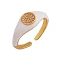 Anillo de cobre moderno ajustable con esmalte blanco y microengaste de circonitas - Blanco - Engaste en Racimo