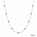 Bohemian silver bead necklace featuring round black drip oil accents and metal bars - Silver Black (PDD137)