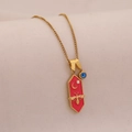 Hexagonal pink bee pendant necklace with stars, crescent moon, and small evil eye charm - Red
