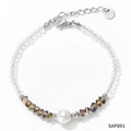 Faceted rainbow crystal and white pearl stainless steel bracelet with silver clasp - Silver Bracelet with White Pearl (SAP891)