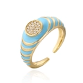 Close-up of gold geometric open ring with blue enamel and sparkling cubic zirconia - Sky Blue