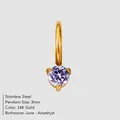 Elegant 3mm round purple zircon pendant made of 14K gold plated stainless steel - June Light Purple - Gold