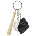 Miniature baseball keychain with wooden bat, white ball, and black leather glove variant - 3-in-1 3.5cm Ball / Black