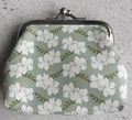 Light green coin purse with white hibiscus floral pattern and metal clasp closure - 1001-1 Fresh Floral
