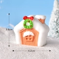 Miniature resin snow cabin with Christmas wreath and wood texture for micro landscape - No. 16 Christmas House with Wreath