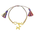 Bohemian colorful braided bracelet with heart, paw print, and balloon dog charms - Multi-color Blend - Balloon Dog Heart