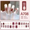 Bourgondische en roze kunstnagels met ruitpatronen en cartoon konijn ontwerpen - Wijnrood Ruitjes Cartoon Konijn (A708) / 24 Stuks/Set