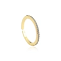 Detail of gold open ring with micro-set blue zircons and polished finish on white background - Adjustable Open / Lake Blue