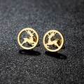 Golden minimalist running elk stud earrings with hollow round design on a black background - Reindeer Style (160) / Gold