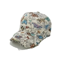 Detailed close-up of distressed brim with colorful butterfly embroidery on baseball cap - M (56-58cm) / Beige Artistic Butterfly