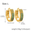 C-shaped 18k gold plated earrings with dual-row green and cyan zircon crystals - Green Zirconia Earrings - Large