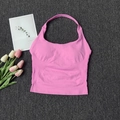Detailliertes Flachbild eines pinkfarbenen gerippten Halter-Sporttops mit hoher Strickelastizität - S / Blütenrosa