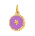 Gros plan d'un pendentif rond en émail violet avec étoile dorée et cadre en or brillant - JP43615D2K3-Disque étoile violet