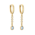 Elegant 18K gold-plated drop earrings with clear stones and blue gemstone pendants - Gold White Blue Zircon Long Pair