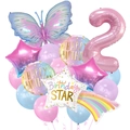 Detail of butterfly balloon set with number 2 star and birthday decorations for party - Number 2 Set