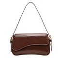 Minimalist dark brown glossy faux leather shoulder bag with unique curved flap design - Glossy Coffee