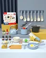39-piece blue pretend kitchen play set with pots, pans and colorful toy food for kids - 39PCS Blue Kitchen Set with Induction Cooker